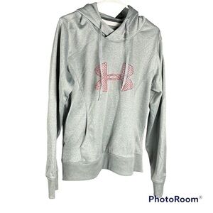 UNDER Armour Storm Coldgear Semi Fitted Gray Hoodie With Pink Logo